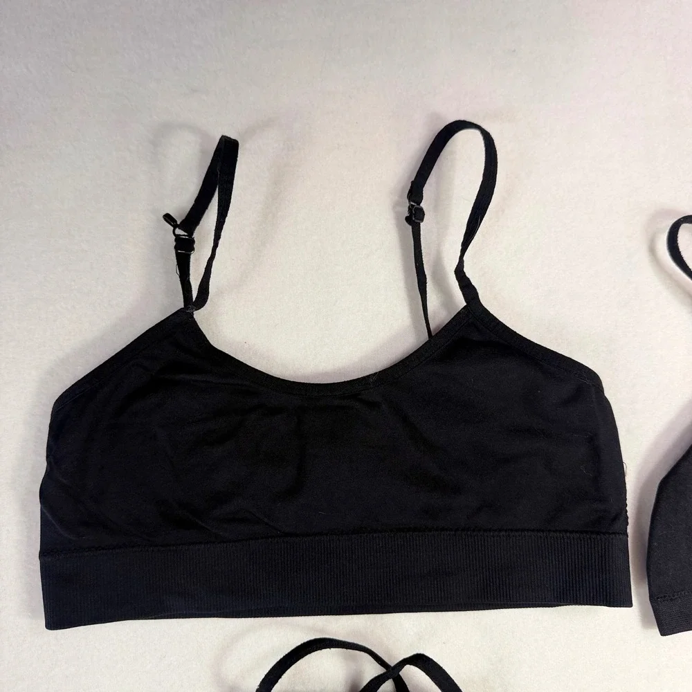 Girls Training Bra Lot of 4 Black/Grey Seamless Cami Racerback Halter Bralette